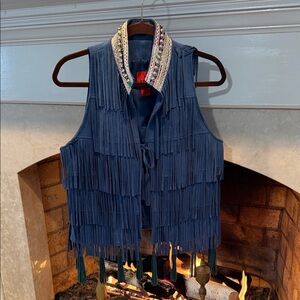 Christina blue fringe and tassel vest size medium